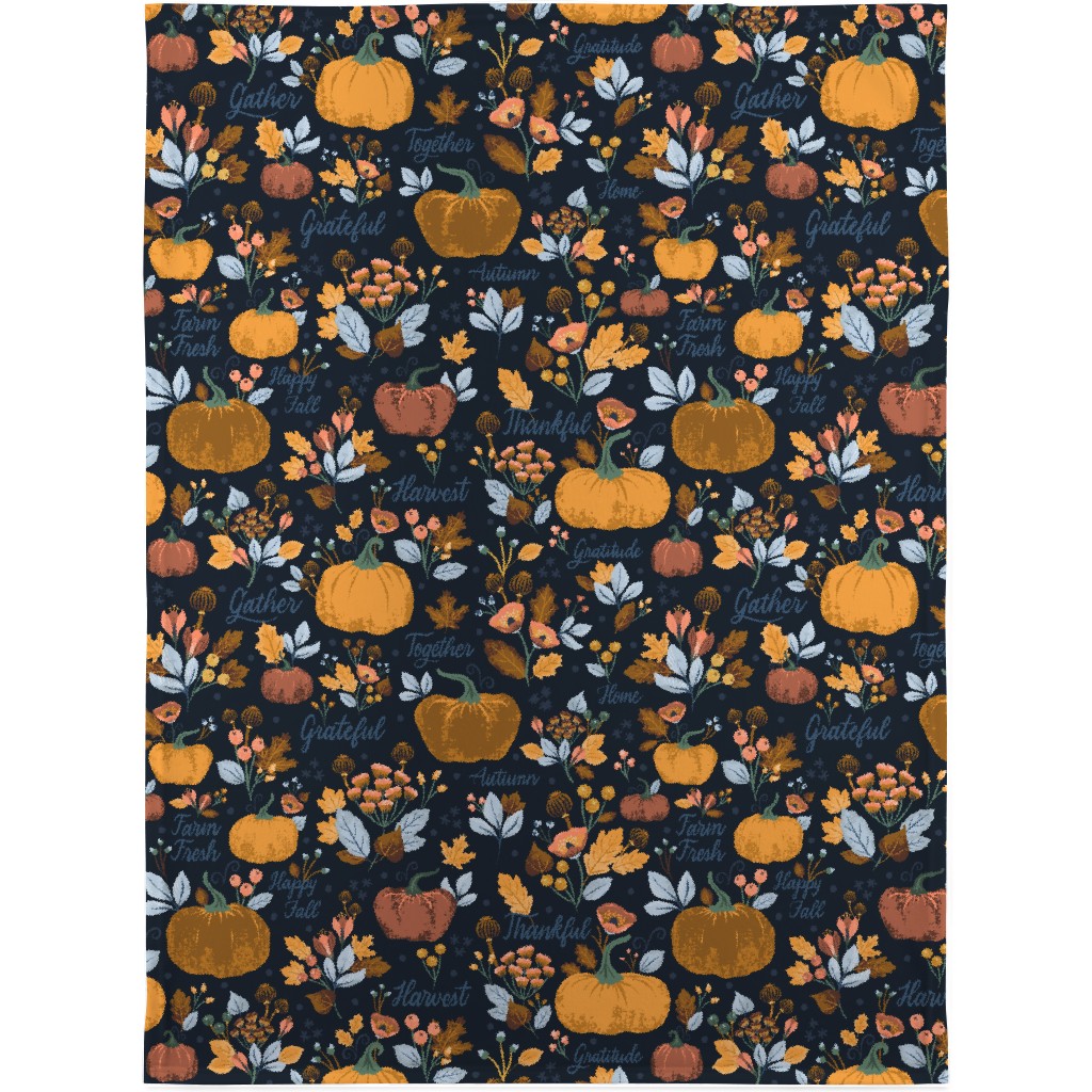 Elegant Fall Floral Harvest - Navy Blanket, Sherpa, 30x40, Orange, Orange