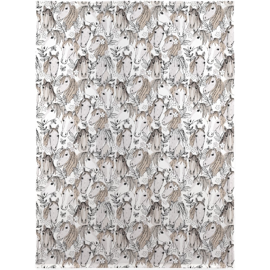 Wild Horses Blanket, Sherpa, 30x40, White, Silver Lining