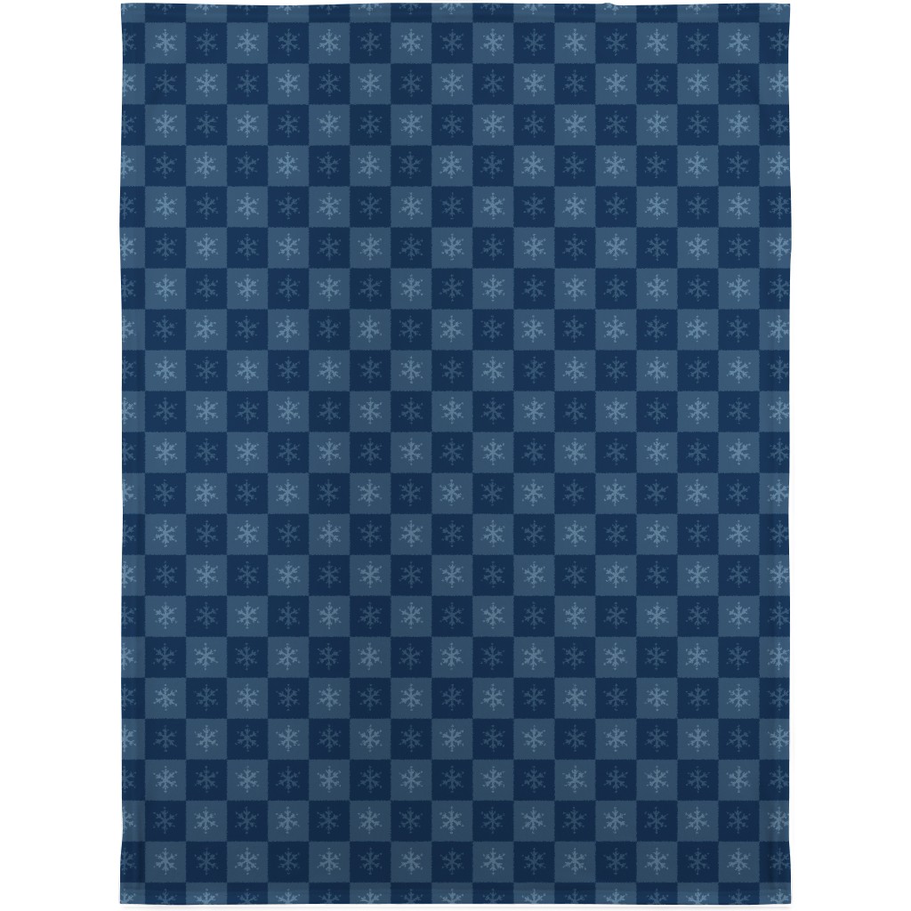 Scandi Cozy Winter Checkered Blue Snowflake Blanket, Sherpa, 30x40, Blue, True Blue