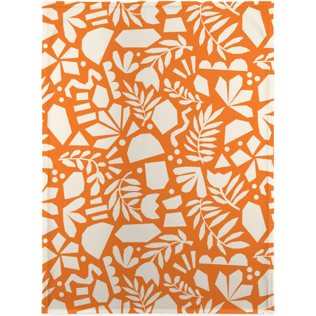 Paper Cut Floral Collage - Orange Blanket, Sherpa, 30x40, Orange
