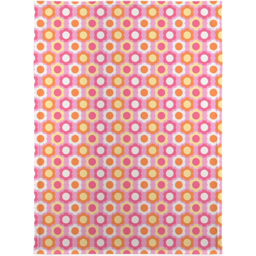 Retro Geometric Flowers - Pink and Orange Blanket, Sherpa, 30x40, Pink