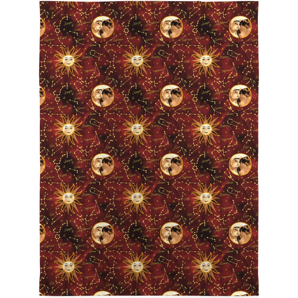 Celestial Star Signs Blanket, Sherpa, 30x40, Red