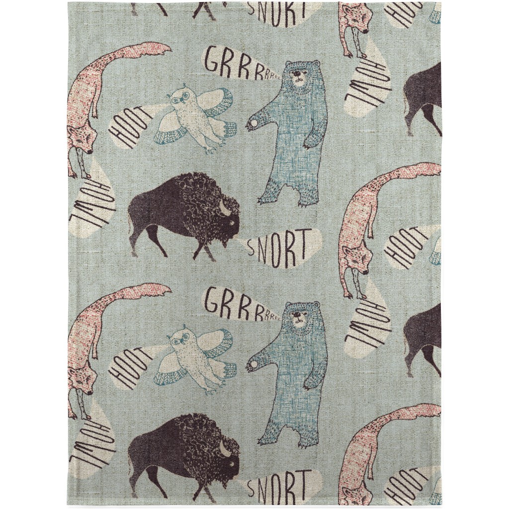Grr Howl Hoot Snort - Blue Blanket, Sherpa, 30x40, Blue, True Blue