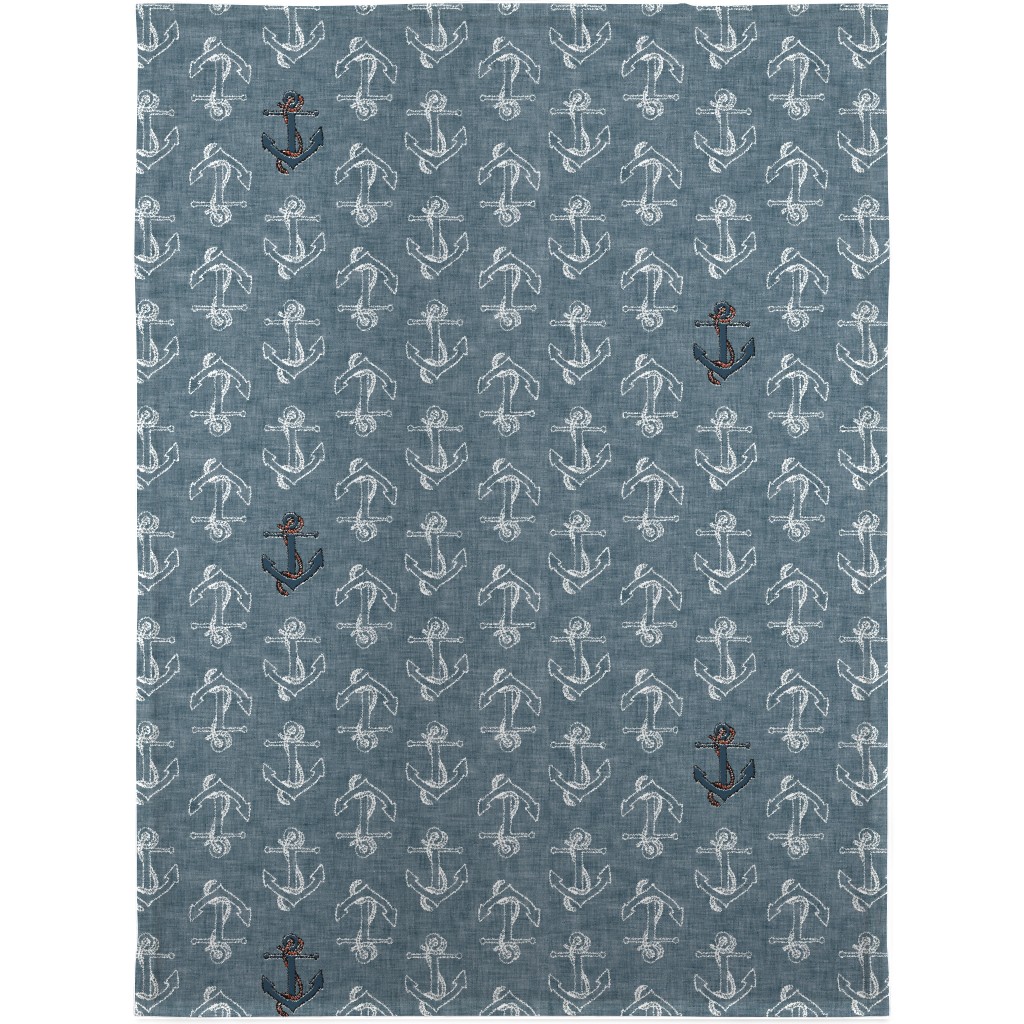 Anchors Away - Textured Blue Blanket, Sherpa, 30x40, Blue, True Blue