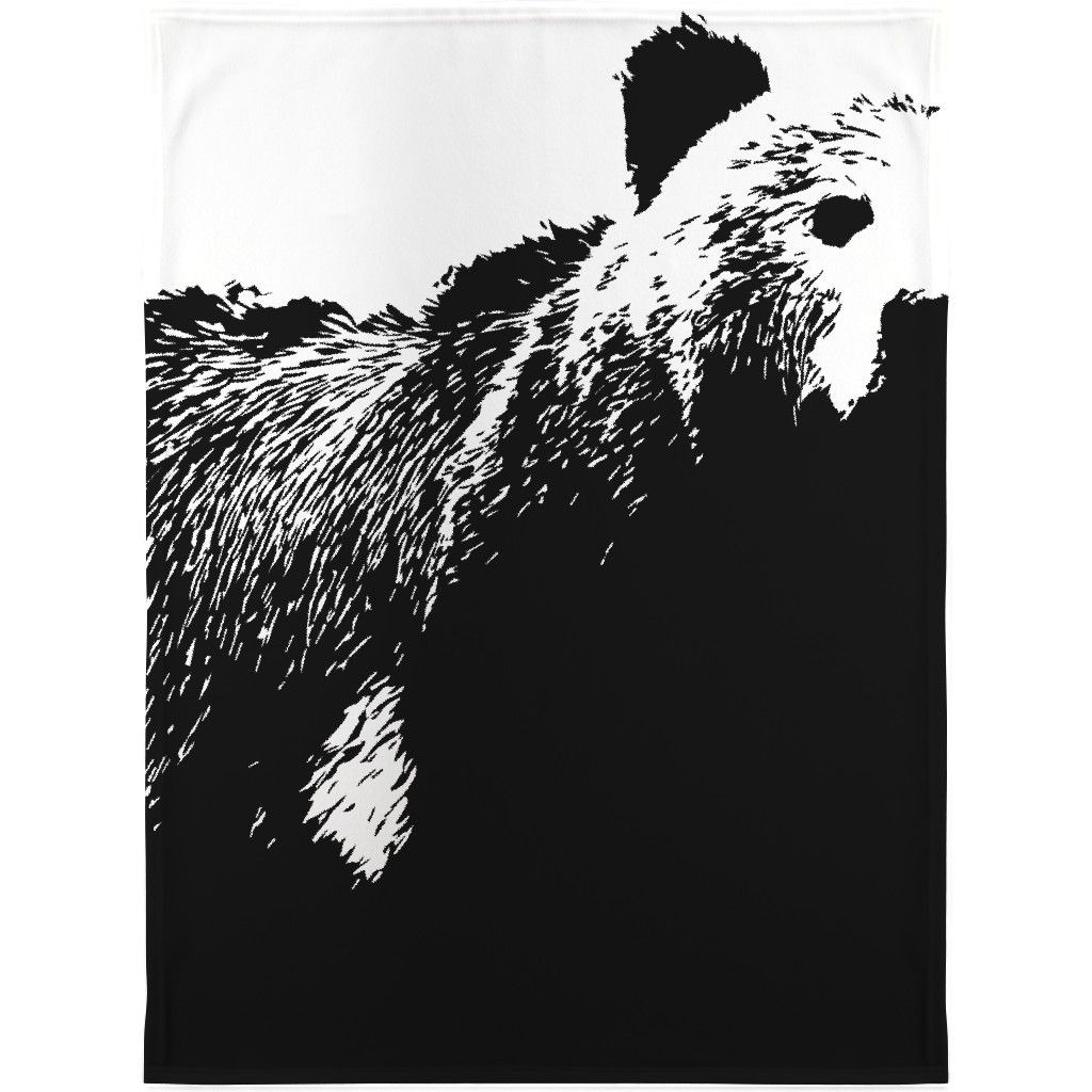 Bear - Black and White Blanket, Sherpa, 30x40, Black, Black