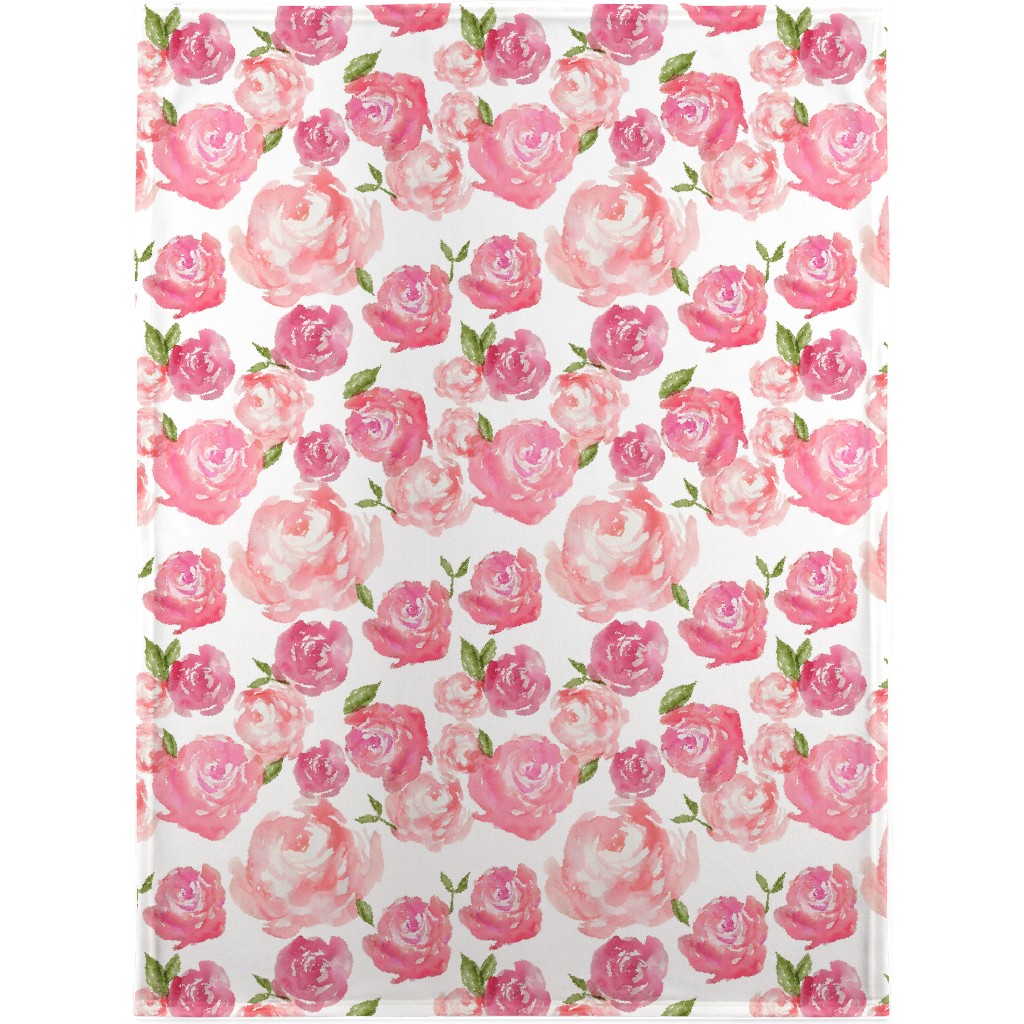 Watercolor Floral Blanket, Sherpa, 30x40, Pink