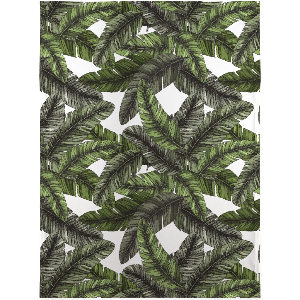 Tropical Palm Leaves - Green Blanket, Sherpa, 30x40, Green