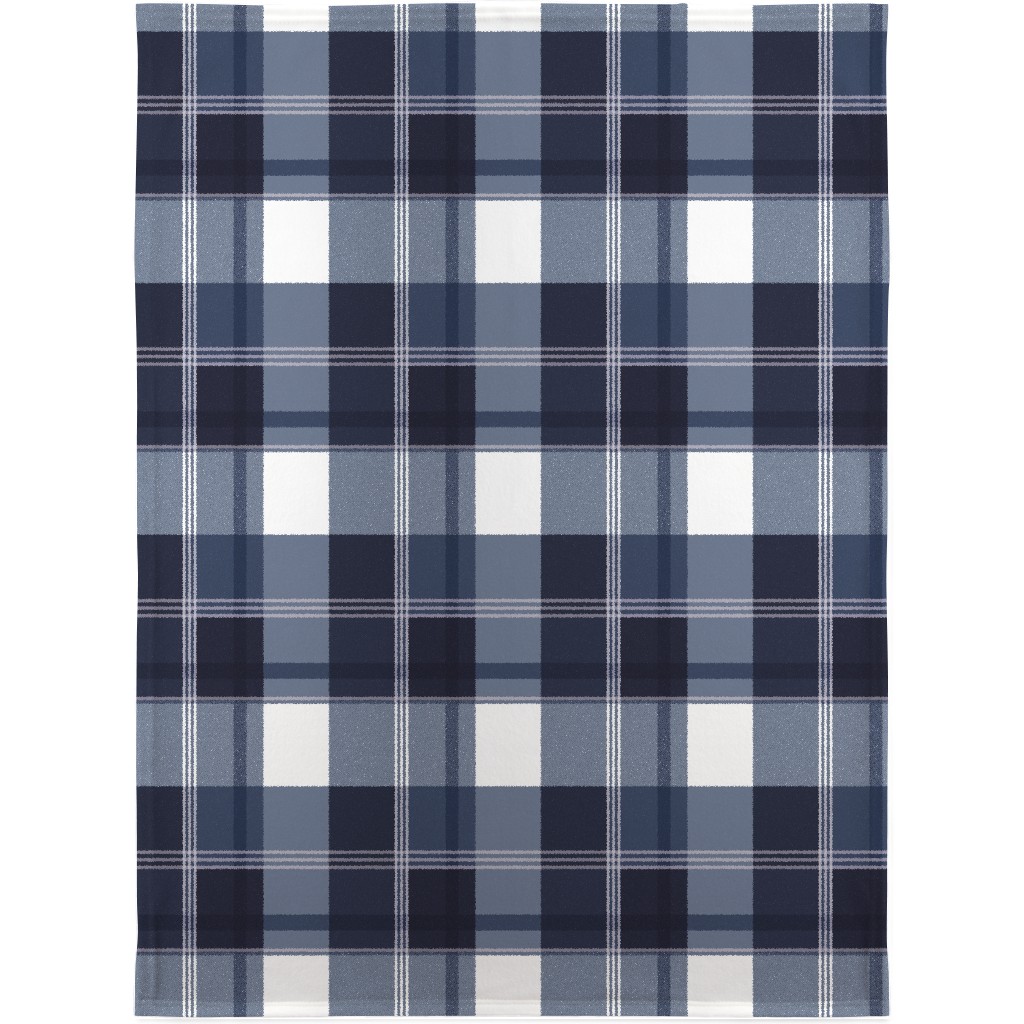 Navy Blue Plaid Blanket, Sherpa, 30x40, Blue