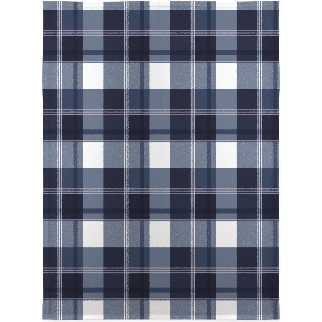 Navy Blue Plaid Blanket, Sherpa, 30x40, Blue, True Blue
