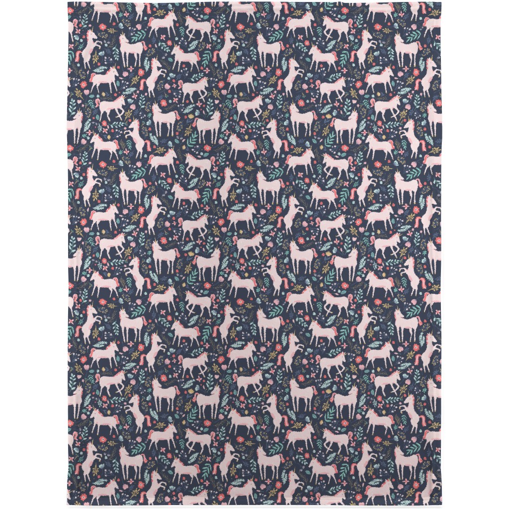 Unicorn Fields Blanket, Sherpa, 30x40, Multicolor, Navy