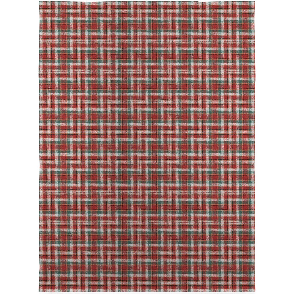Fuzzy Look Christmas Plaid - Red and Green Blanket, Sherpa, 30x40, Red