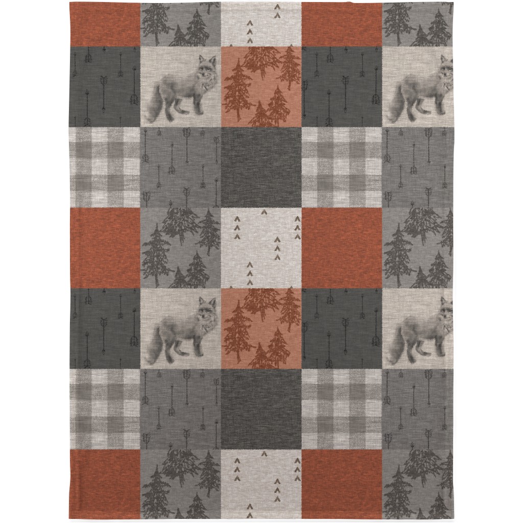 Fox and Arrows - Rust and Grey Blanket, Sherpa, 30x40, Gray