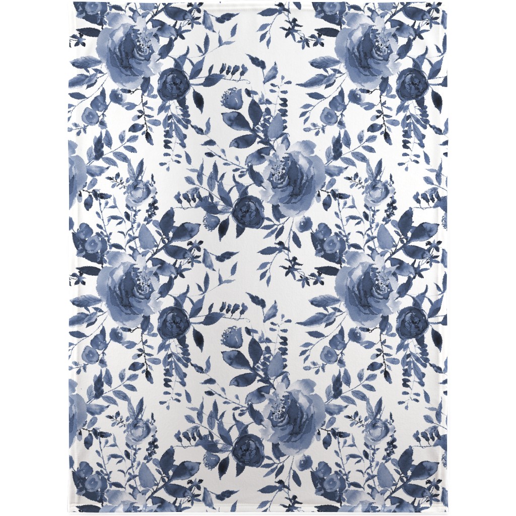 Blue and White Florals - Indigo Blanket, Sherpa, 30x40, Blue, True Blue