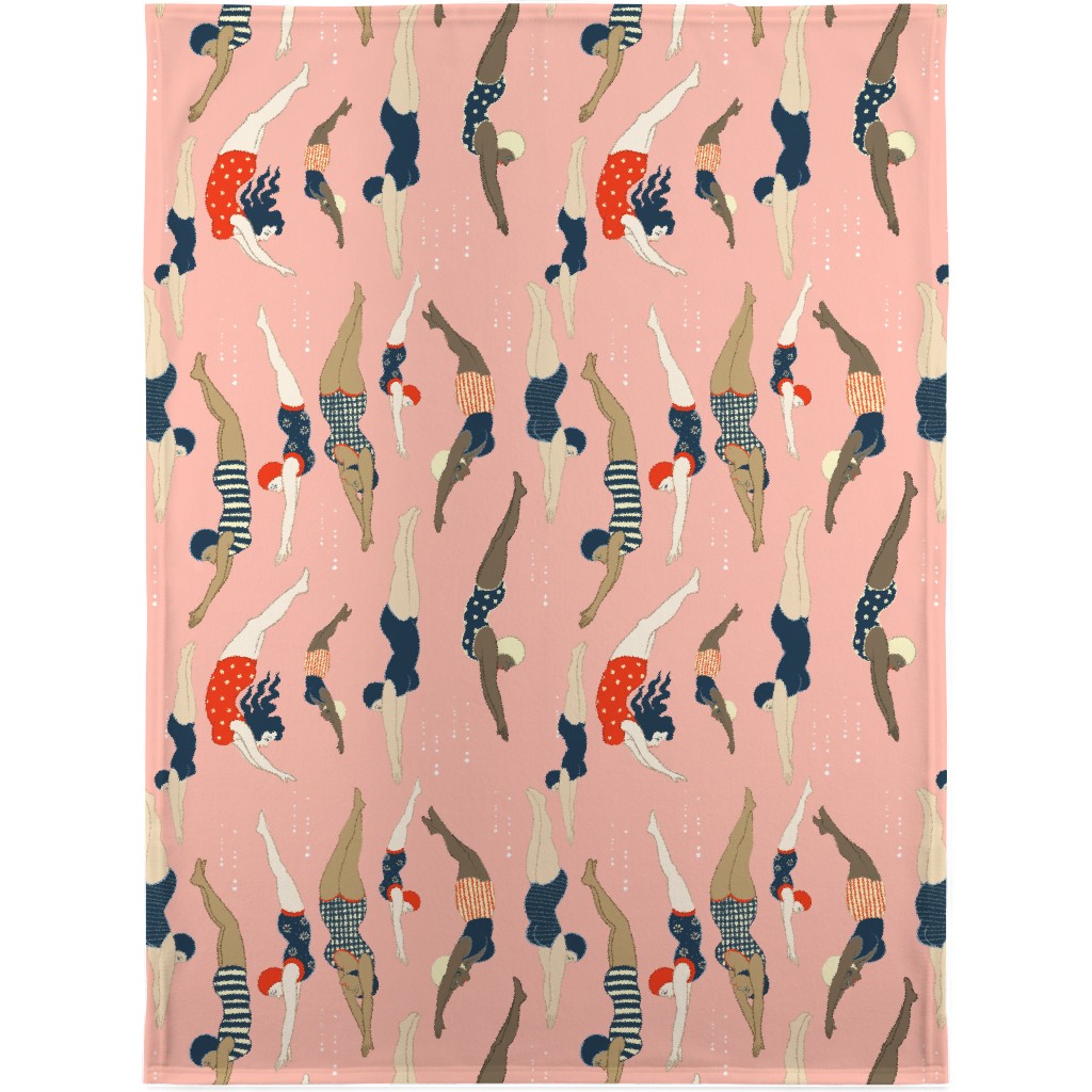 Lady Divers - Pink Blanket, Sherpa, 30x40, Pink, Bright Pink
