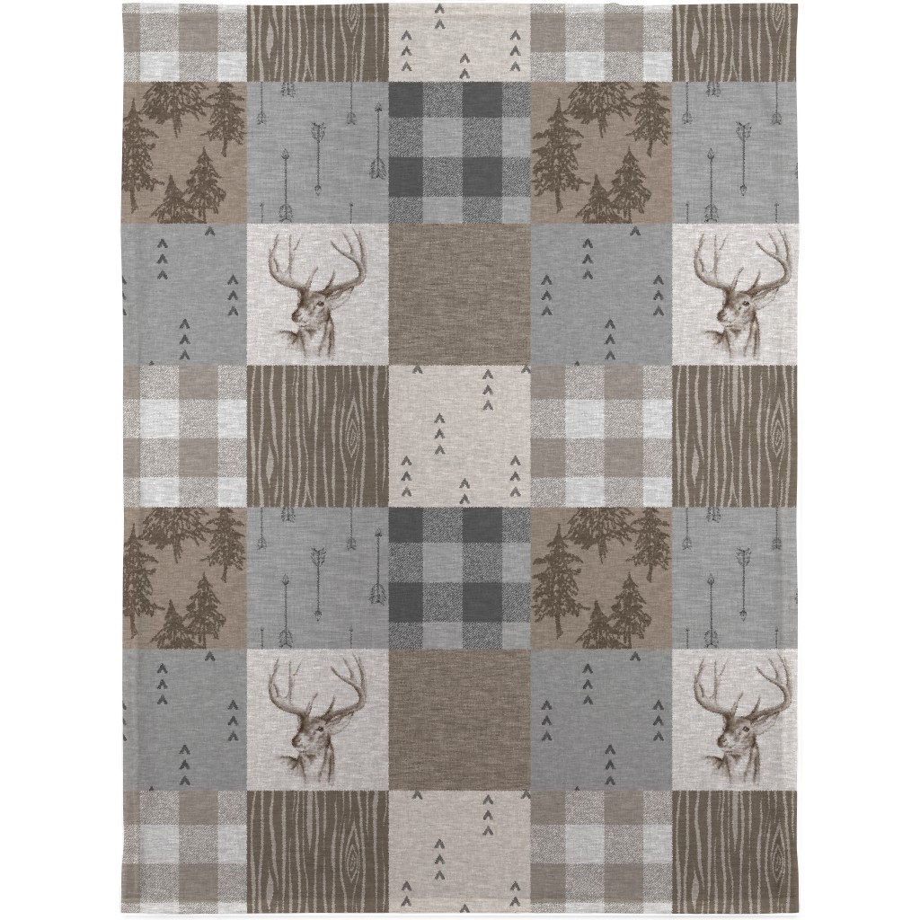 Rustic Buck - Brown and Grey Blanket, Sherpa, 30x40, Brown, Brown
