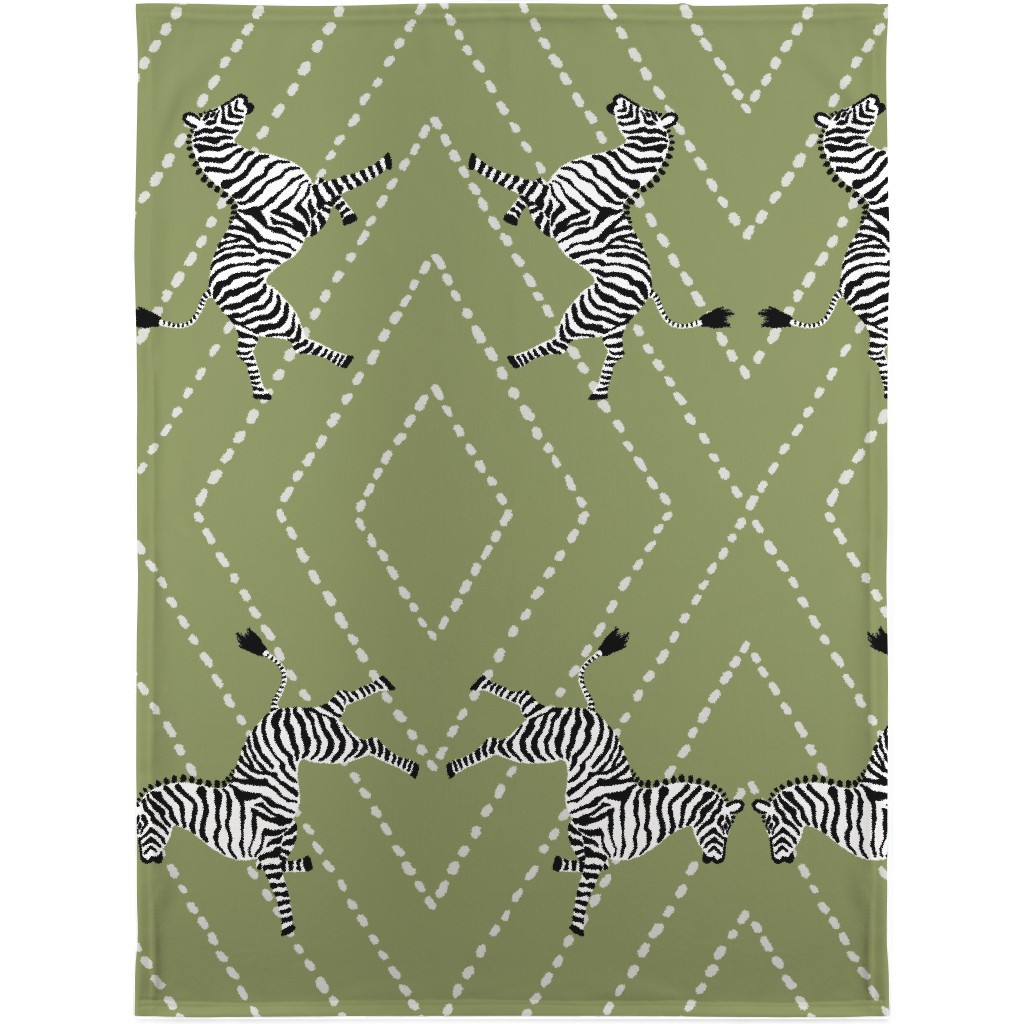 Diamond Dash Zebras - Olive Blanket, Sherpa, 30x40, Green