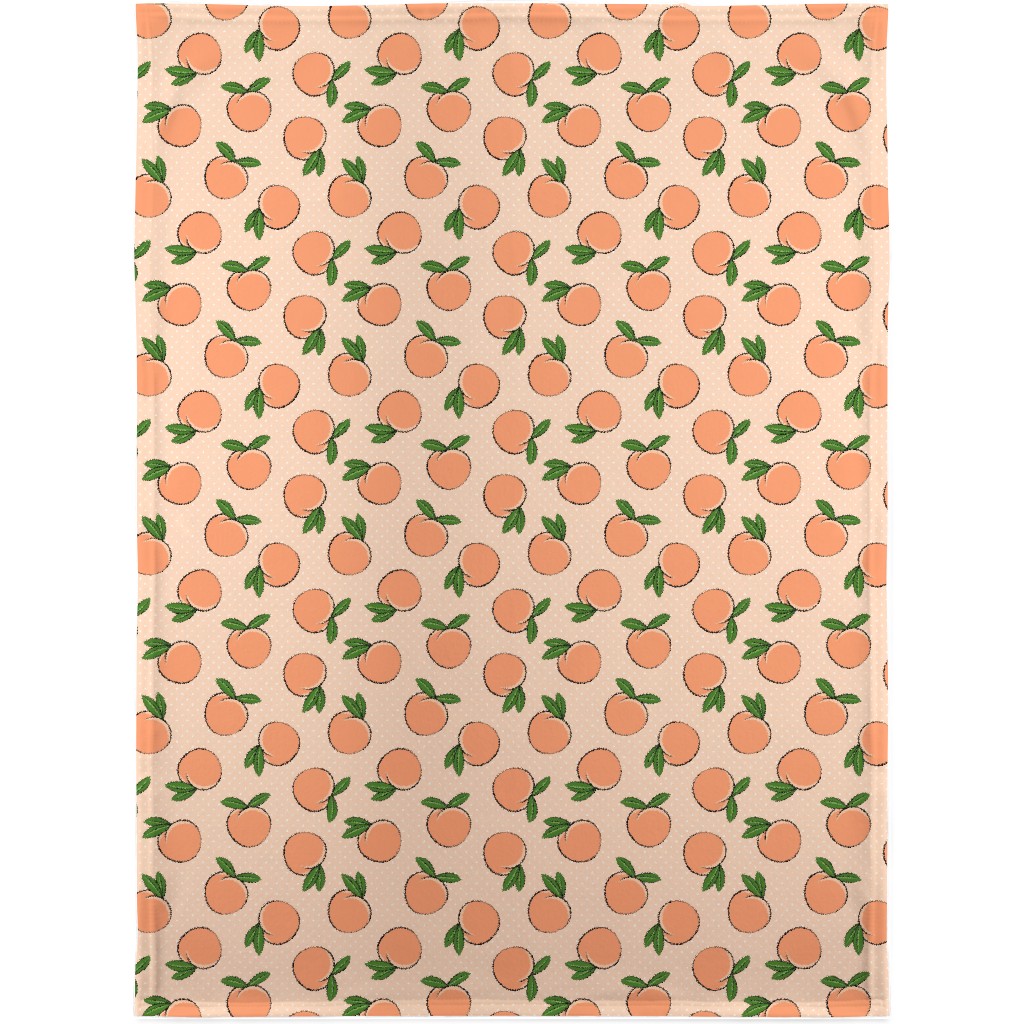Peachy Polka Dots - Peach Blanket, Sherpa, 30x40, Orange
