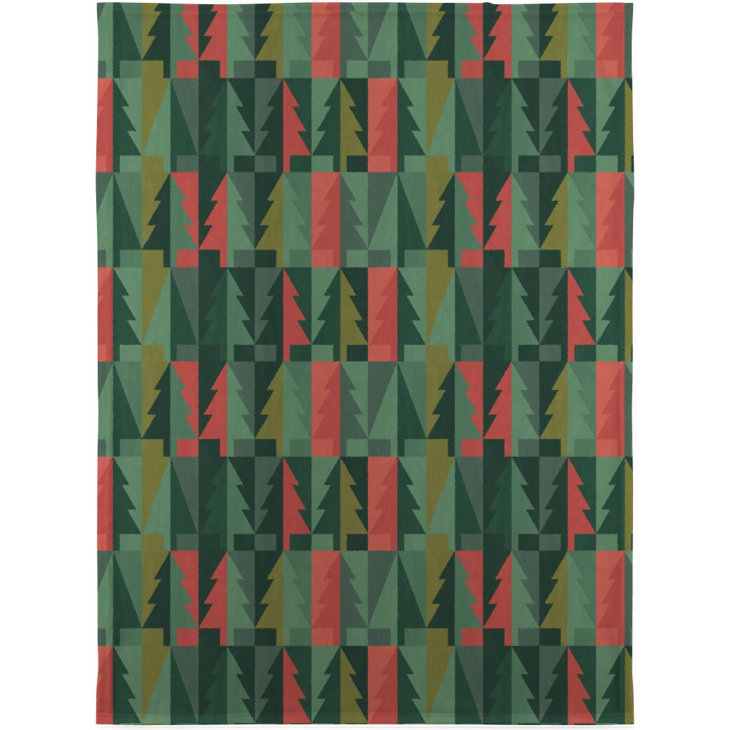 Geometric Forest - Red and Green Blanket, Sherpa, 30x40, Green, Classic Green