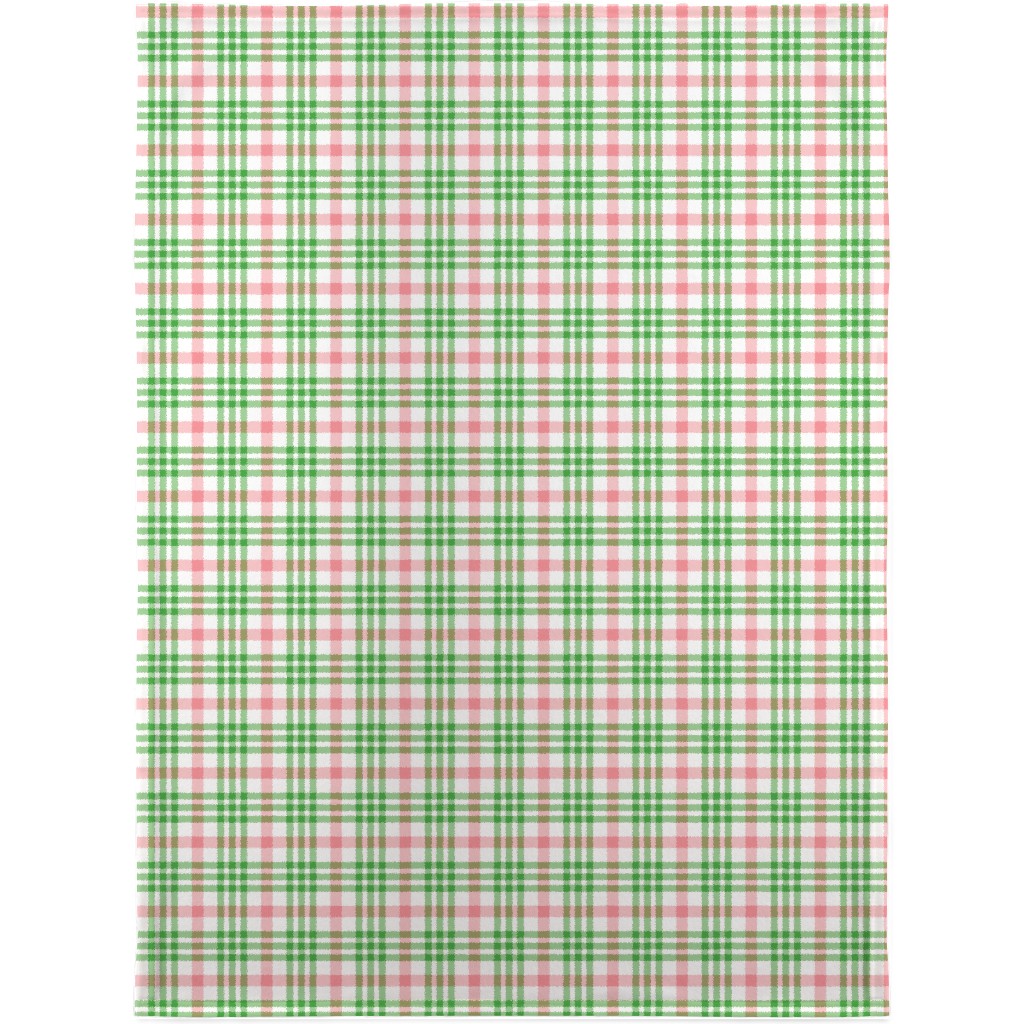 Pink, Green, and White Plaid Blanket, Sherpa, 30x40, Green