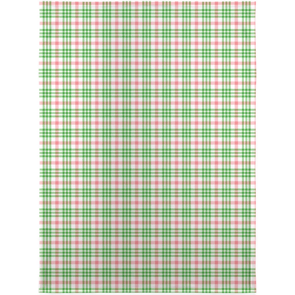 Pink, Green, and White Plaid Blanket, Sherpa, 30x40, Green, Classic Green