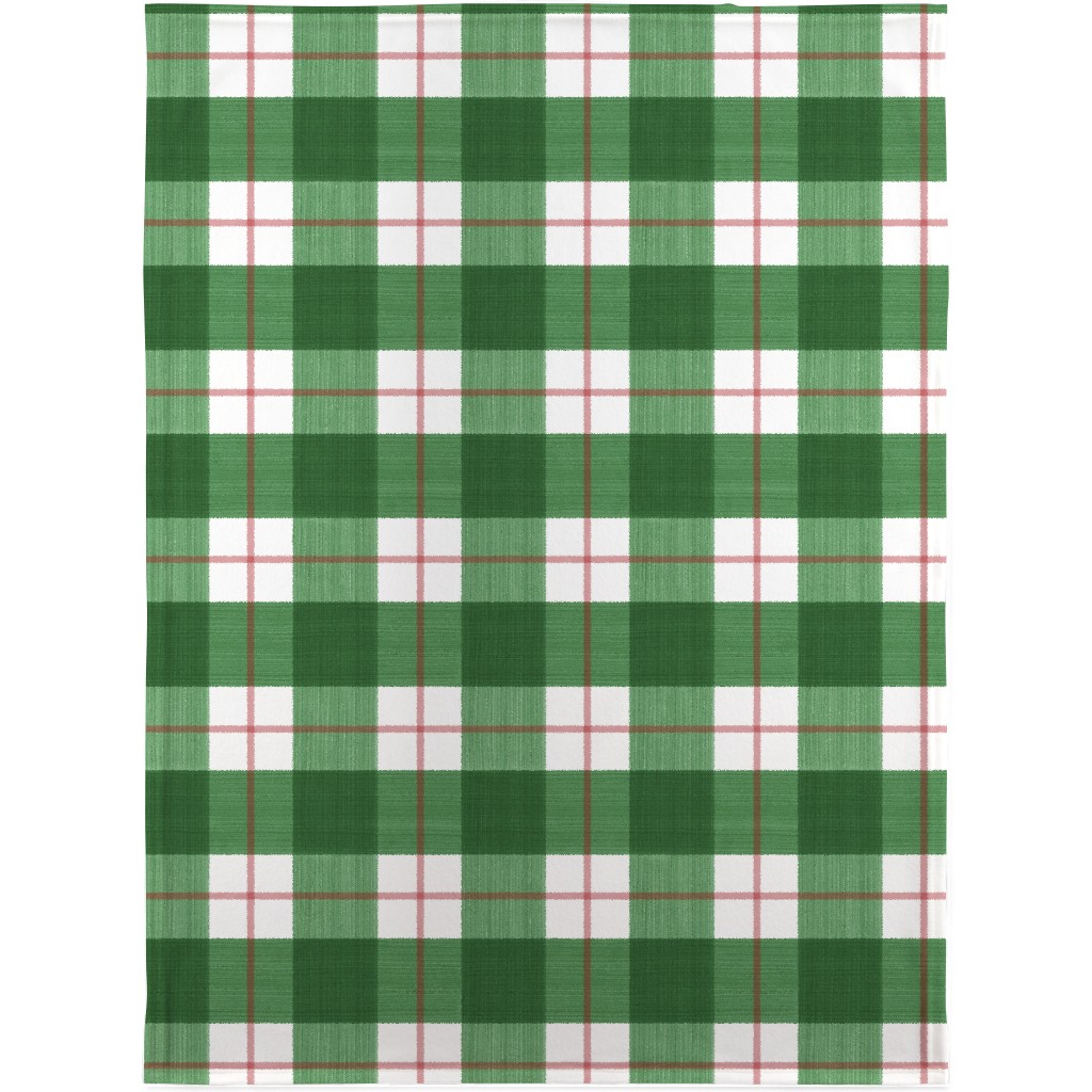 Double Plaid Blanket, Sherpa, 30x40, Green, Avocado