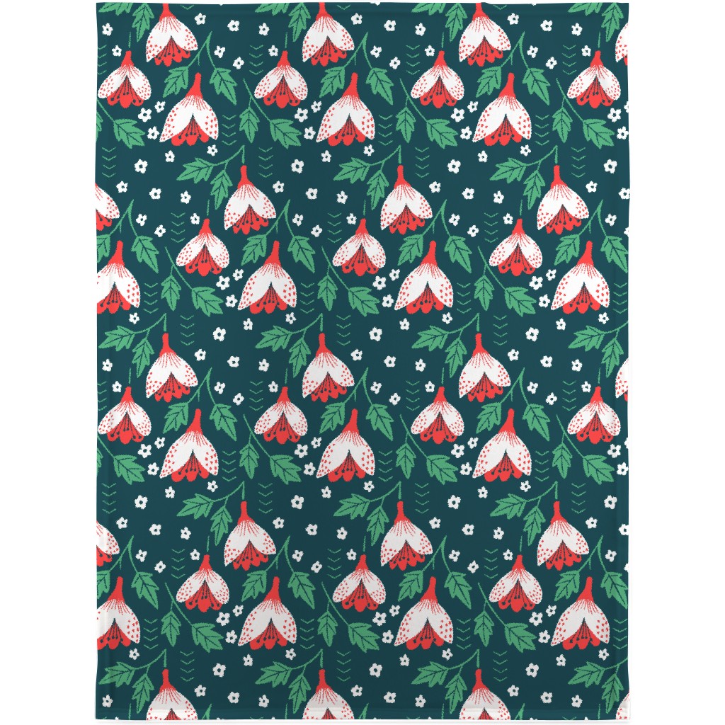 Christmas Flowers - Green Blanket, Sherpa, 30x40, Green