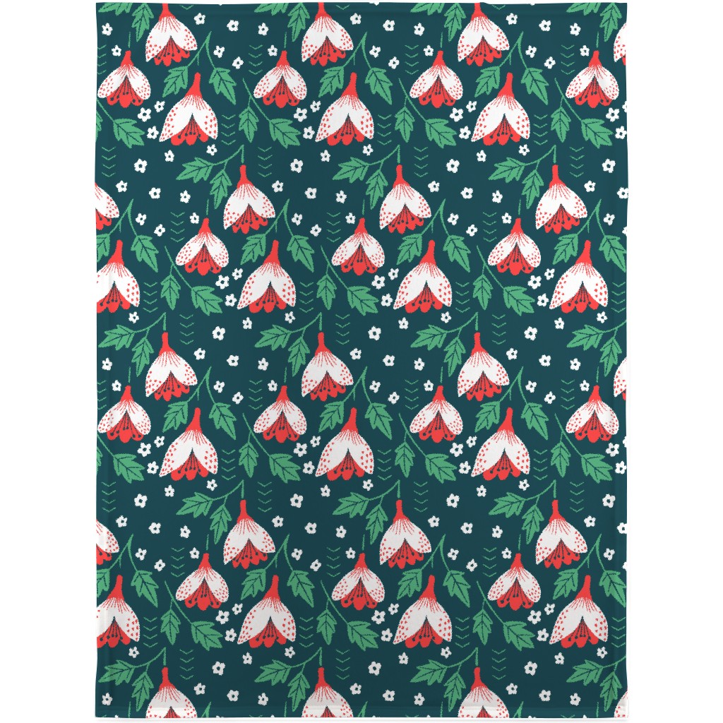 Christmas Flowers - Green Blanket, Sherpa, 30x40, Green