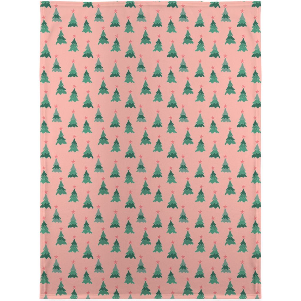 Modern Christmas Trees Blanket, Sherpa, 30x40, Pink, Bright Pink