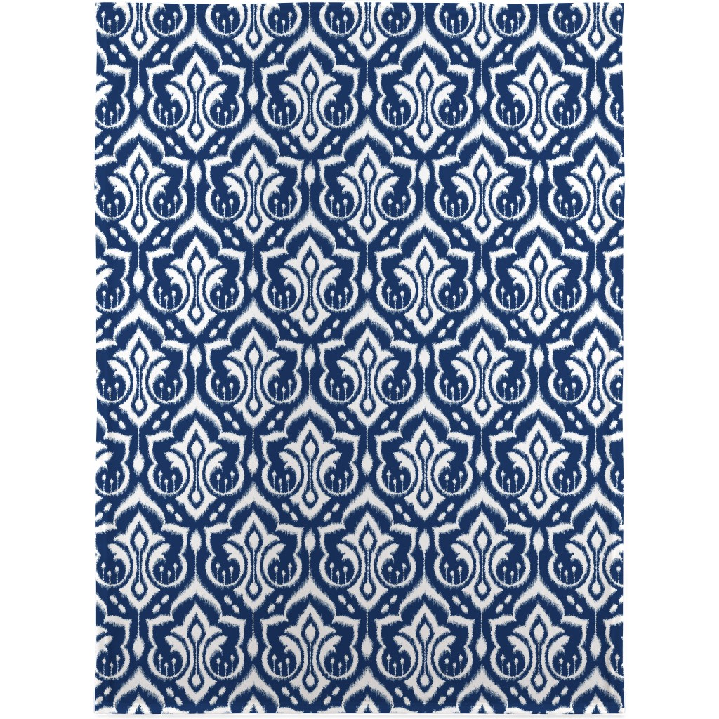 Ikat Damask - Midnight Navy Blanket, Sherpa, 30x40, Blue, True Blue