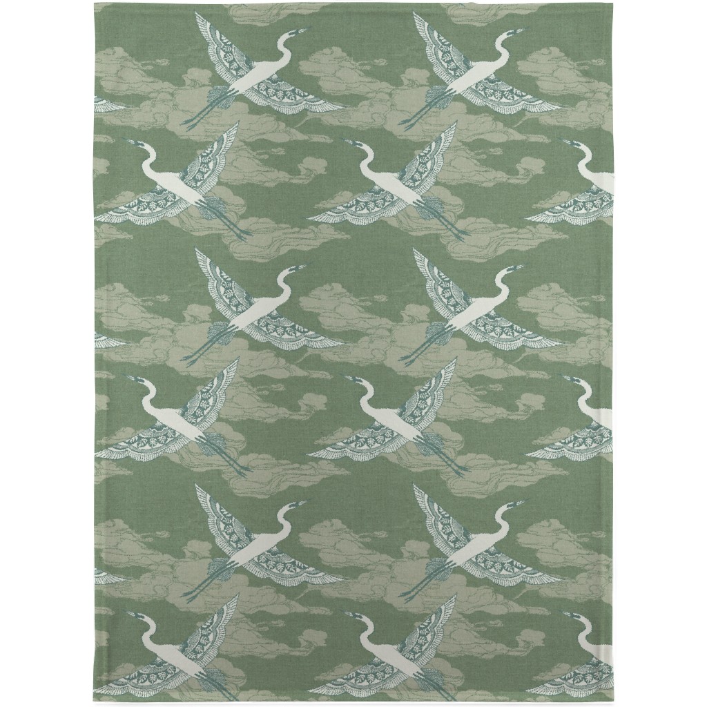 Egrets - Green Blanket, Sherpa, 30x40, Green