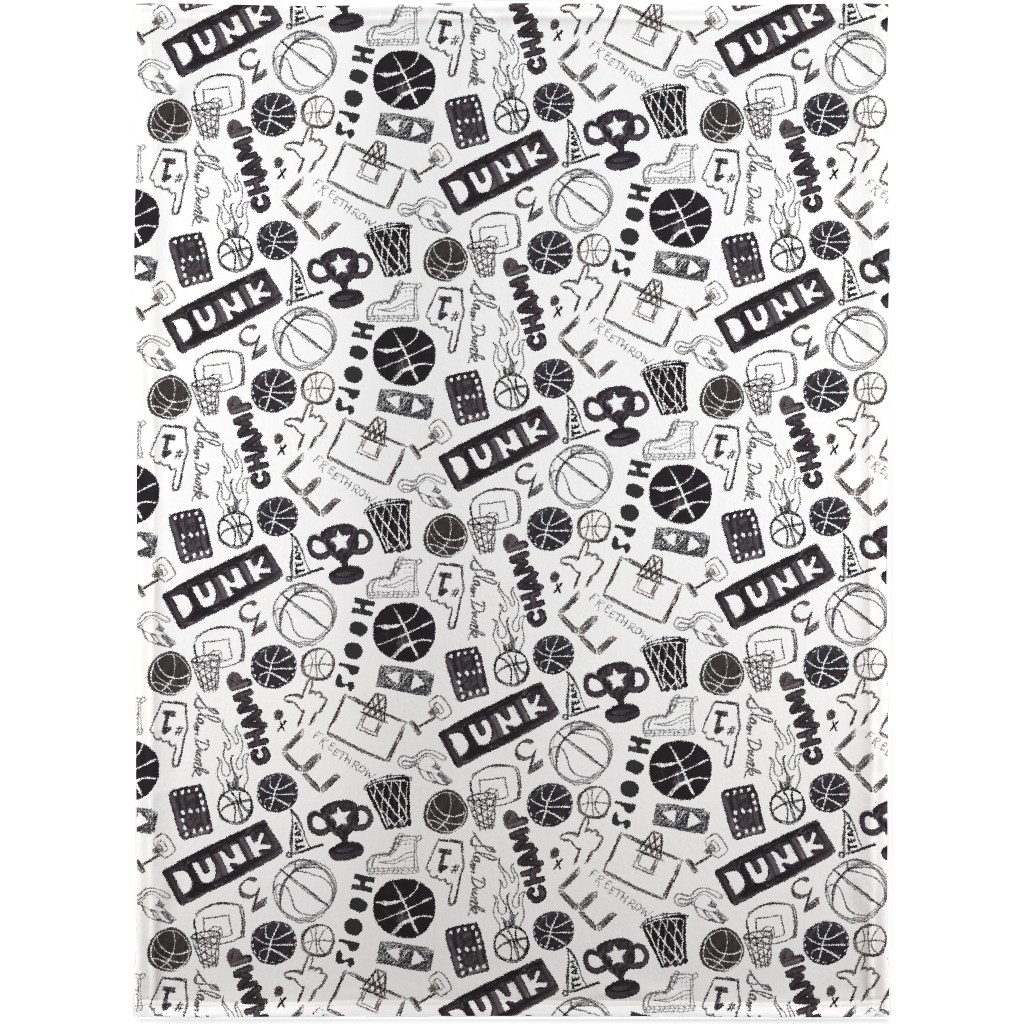 Basketball - Black and White Blanket, Sherpa, 30x40, White