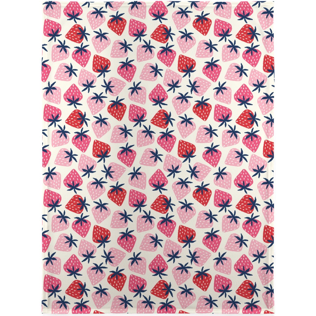 Strawberries - Pinks on White Blanket, Sherpa, 30x40, Pink