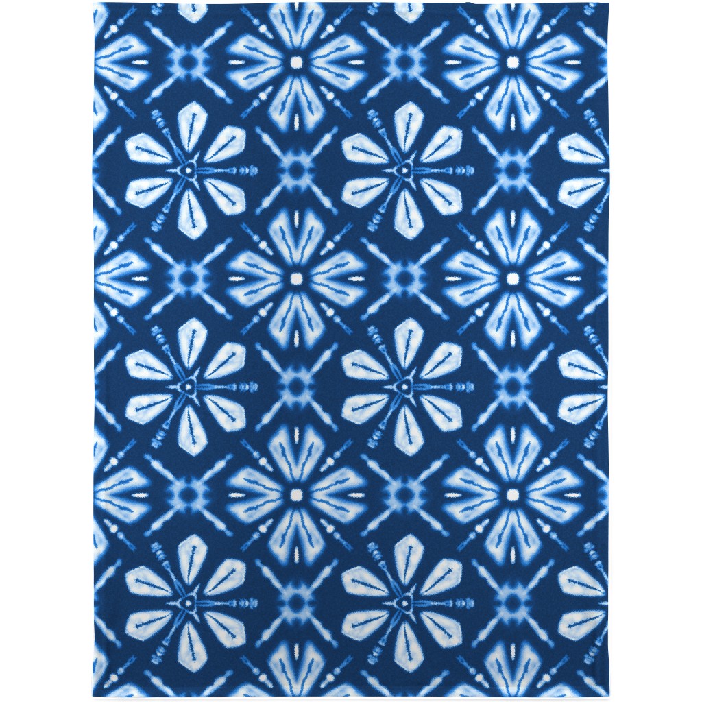 Shibori Flowers Blanket, Sherpa, 30x40, Blue