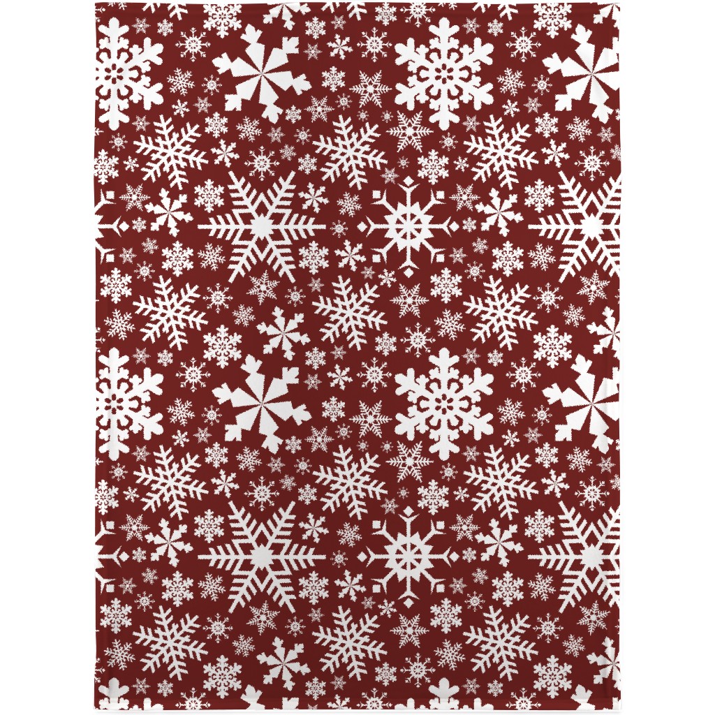 Christmas White Snowflakes on Red Background Blanket, Sherpa, 30x40, Red, Red