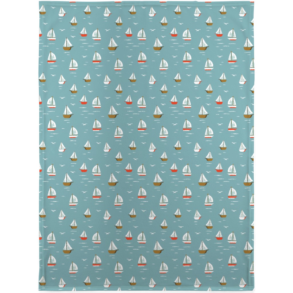 Sailboats Blanket, Sherpa, 30x40, Blue, Deep Turquoise