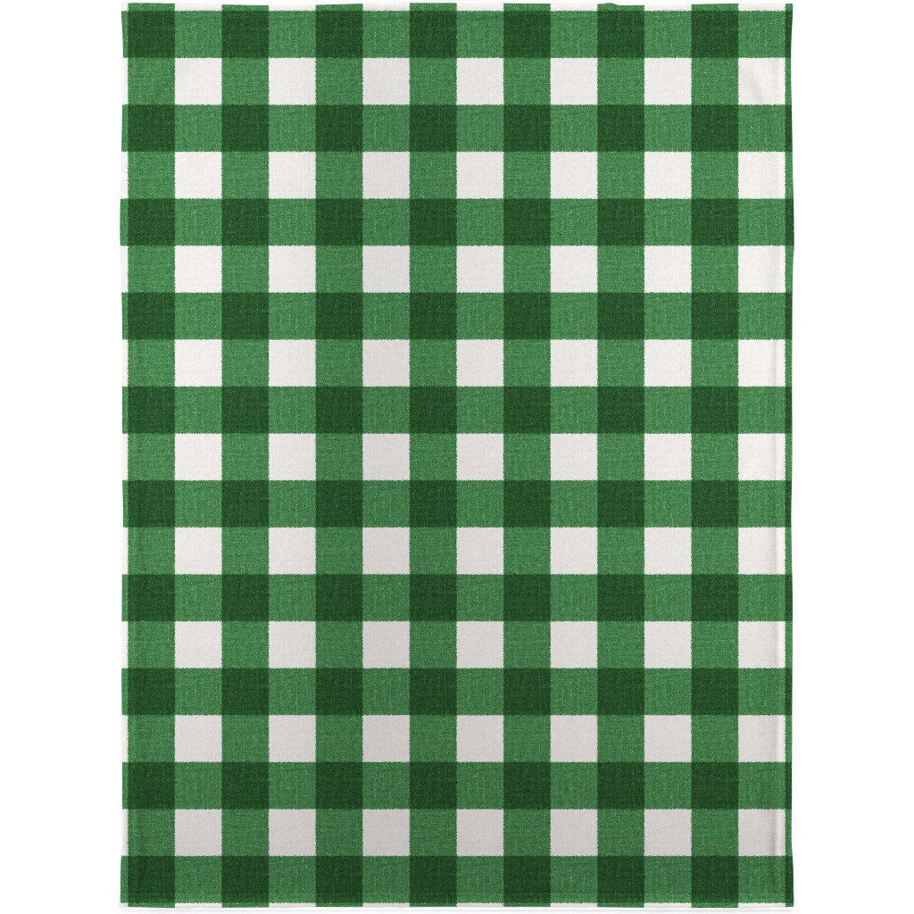 Gingham Linen - Green Blanket, Sherpa, 30x40, Green