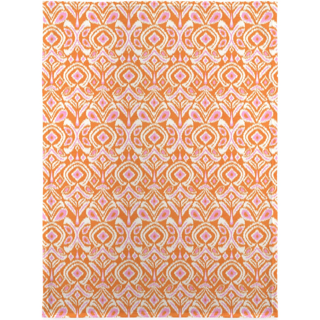 Ikat Flower - Orange and Pink Blanket, Sherpa, 30x40, Orange