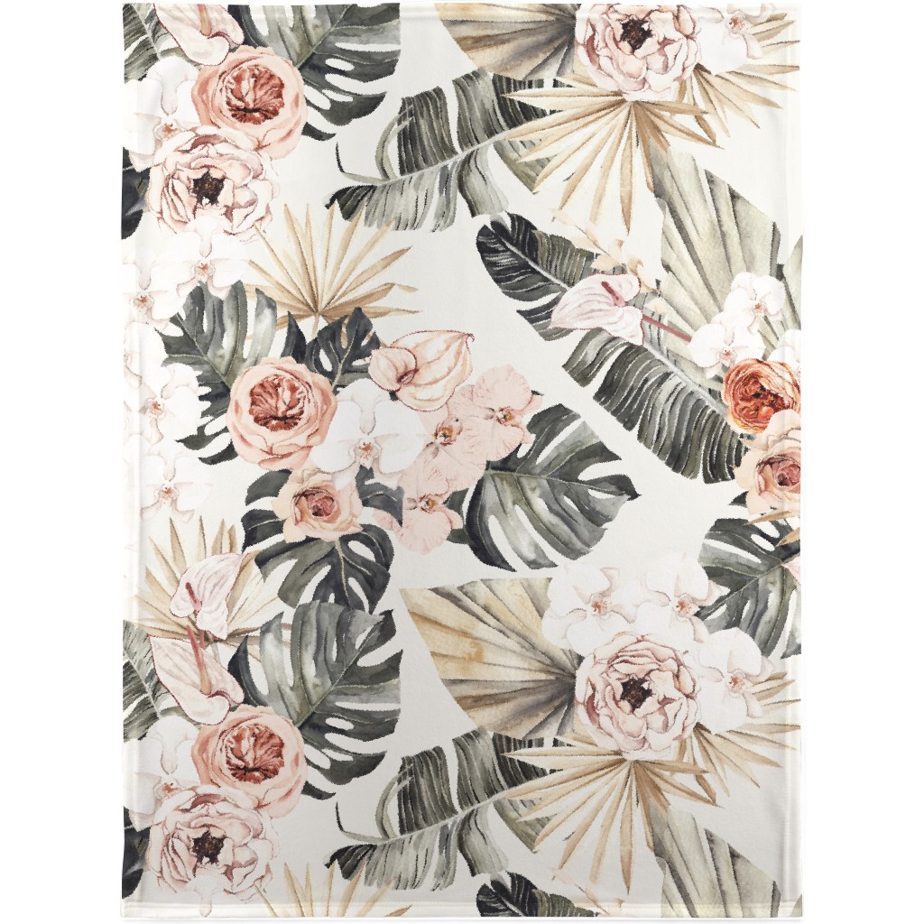 Paradise Palm, Peonies, and Tropical Plants - Multi Blanket, Sherpa, 30x40, Multicolor