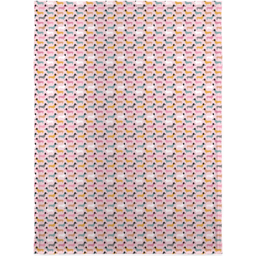 Retro Dachshund Dogs Blanket, Sherpa, 30x40, Pink, Bloom