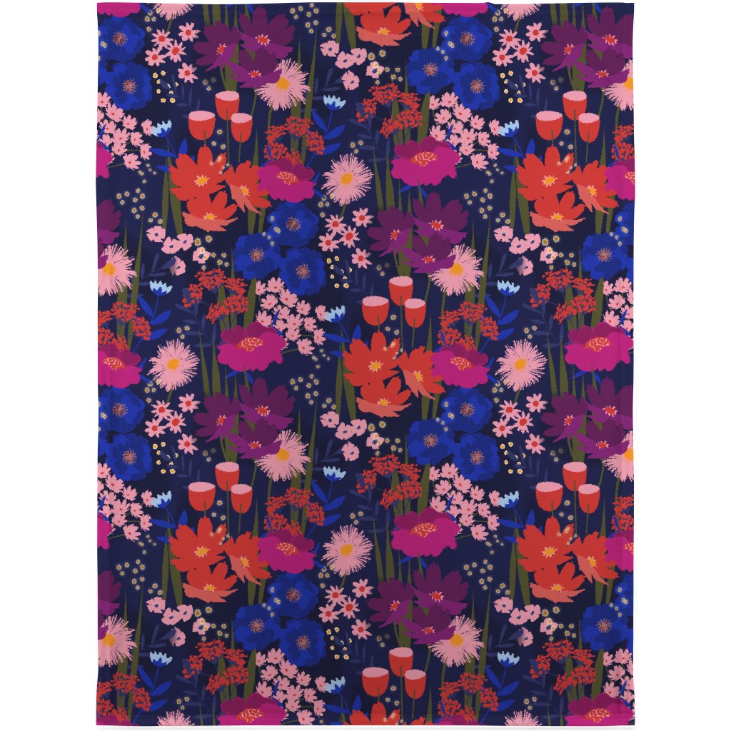 Summer Nights Floral - Dark Blanket, Sherpa, 30x40, Multicolor