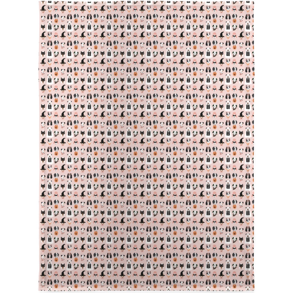 Halloween Puppies on Pink Blanket, Sherpa, 30x40, Pink, Bright Pink