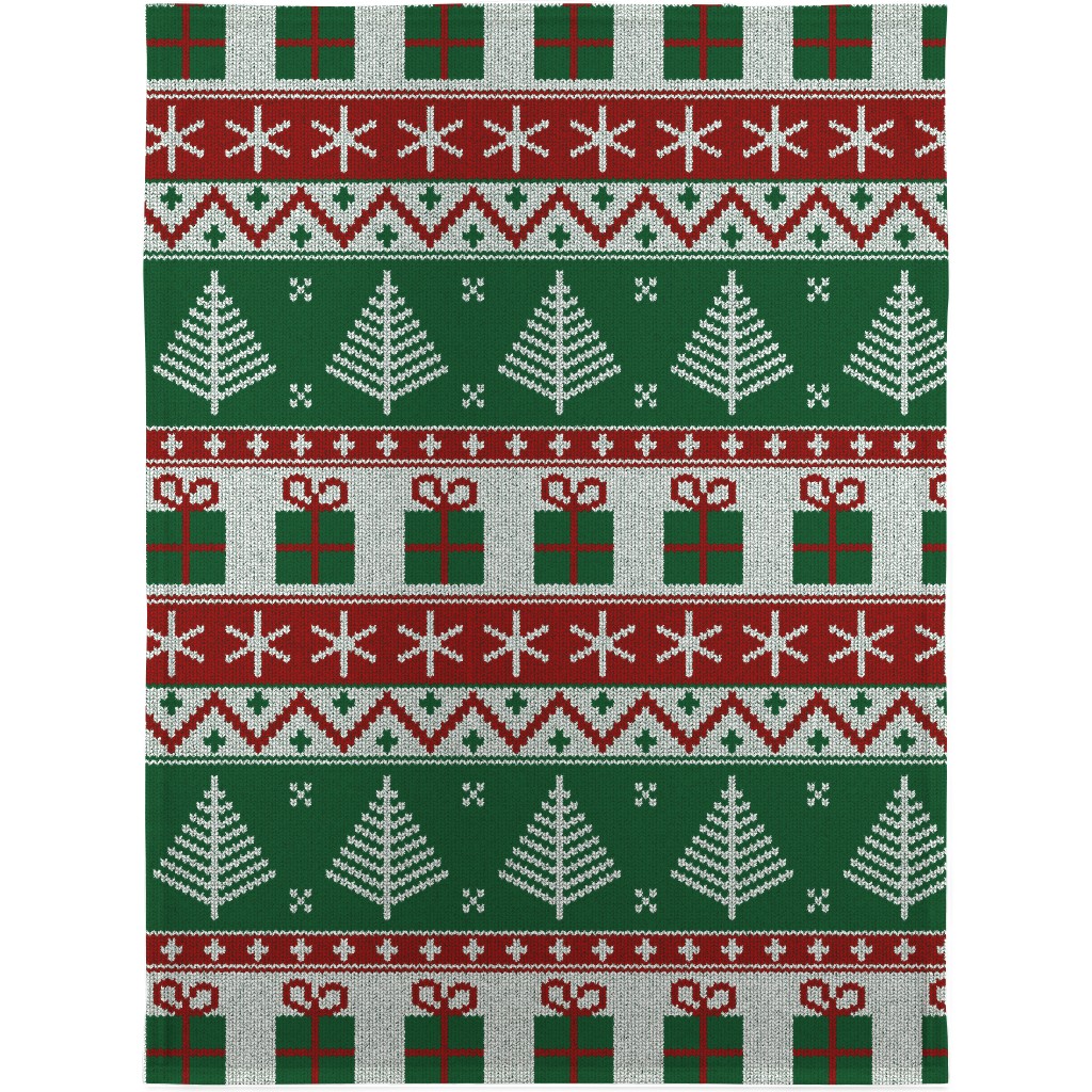 Christmas Knit - Green Blanket, Sherpa, 30x40, Multicolor