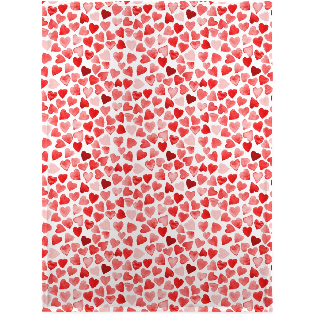 Red Hearts Watercolor - Red Blanket, Sherpa, 30x40, Red, Red