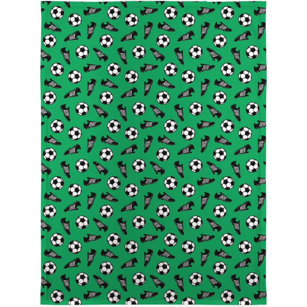 Soccer Balls and Cleats Blanket, Sherpa, 30x40, Green, Green