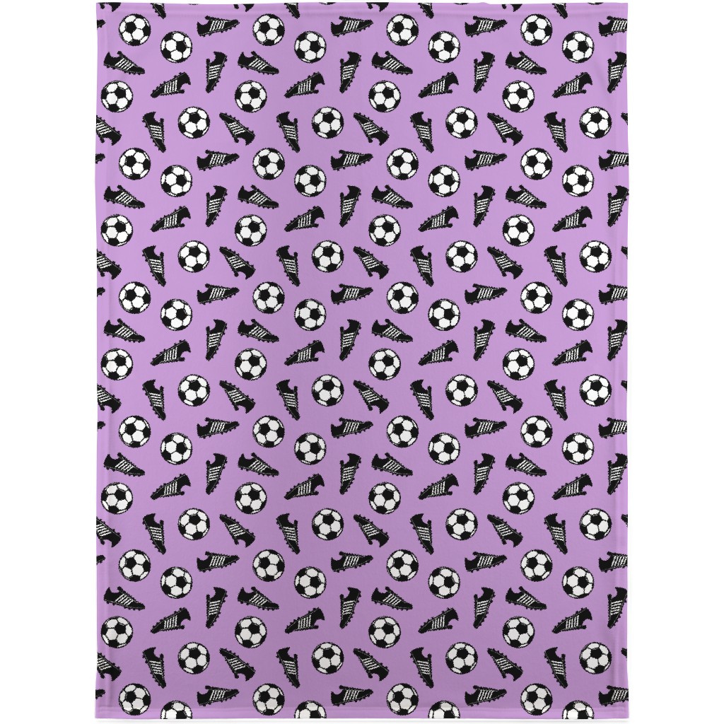 Soccer Balls and Cleats Blanket, Sherpa, 30x40, Purple, Violet