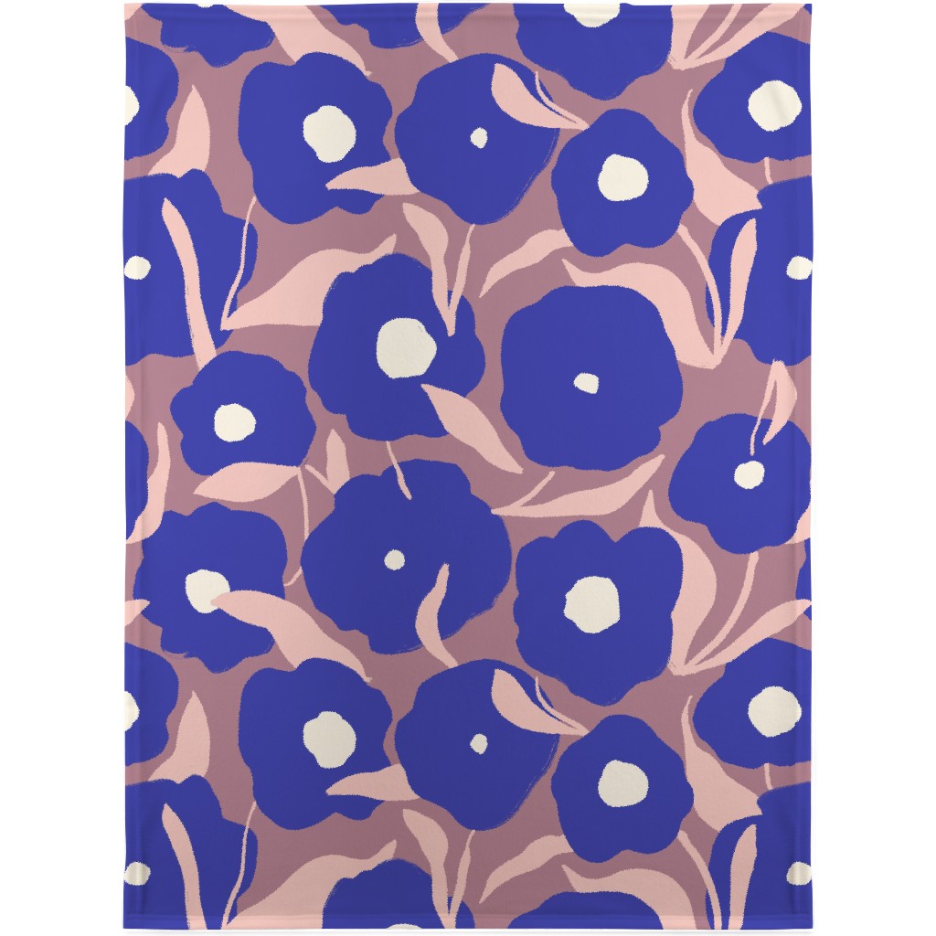 Allover Flowers - Blue Blanket, Sherpa, 30x40, Purple