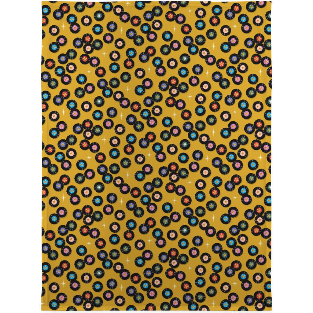 Pop Star Vintage Vinyl Records Blanket, Sherpa, 30x40, Yellow, Goldenrod