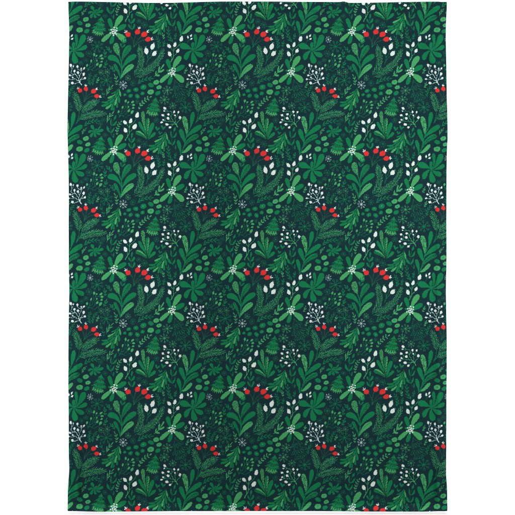 Merry Christmas Botanical - Green Blanket, Sherpa, 30x40, Green, Classic Green