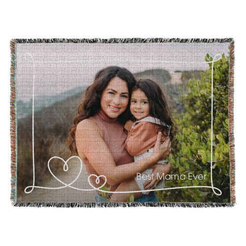 Whimsy Heart Border Woven Photo Blanket, 54x70, White