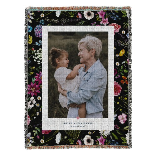 Moody Floral Frame Woven Photo Blanket, 54x70, Black